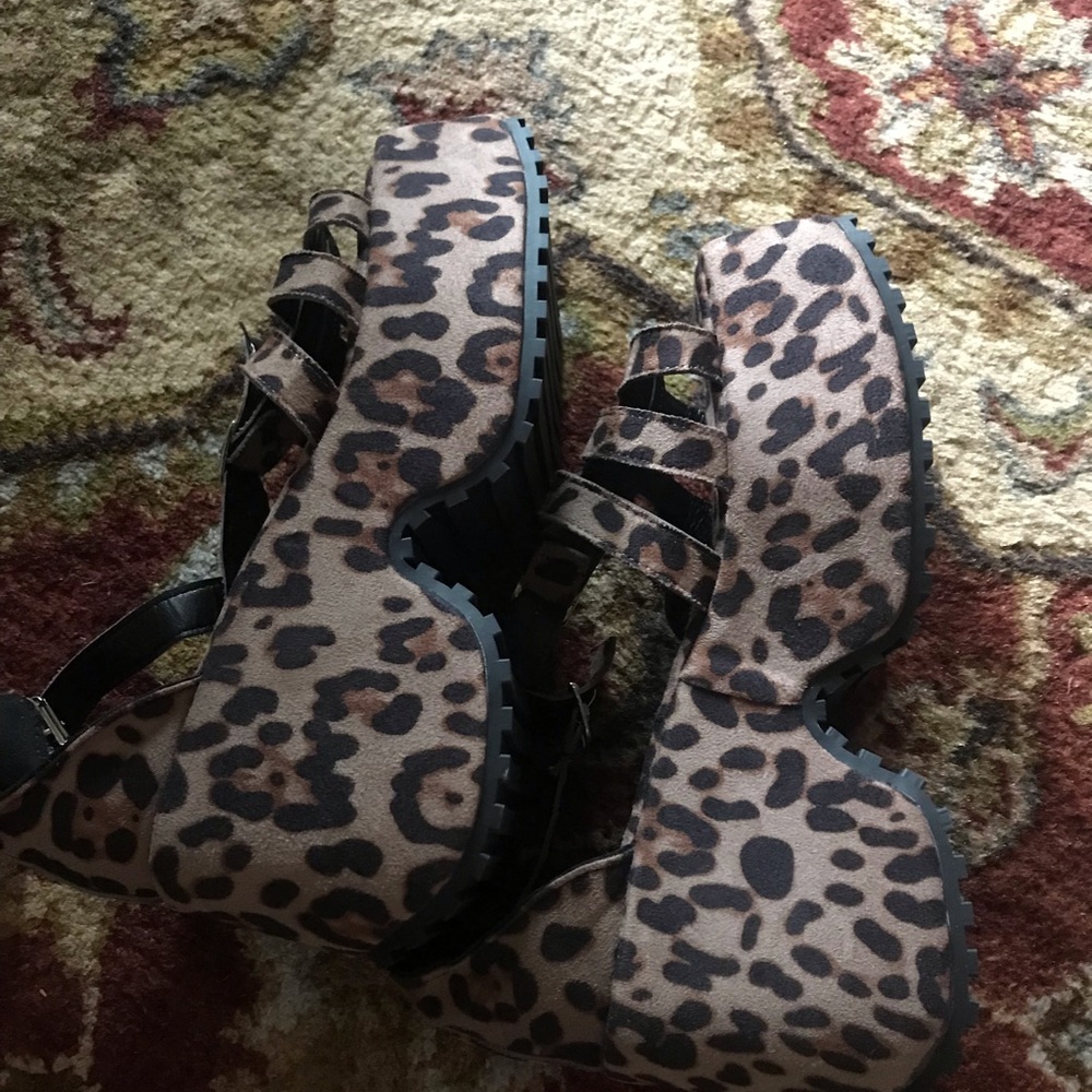 Brown and Black Platform Shoes with Leopard Print
